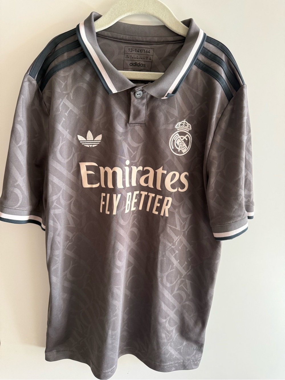 adidas Gray Real Madrid 'Emirates Fly Better' Polo Soccer Jersey